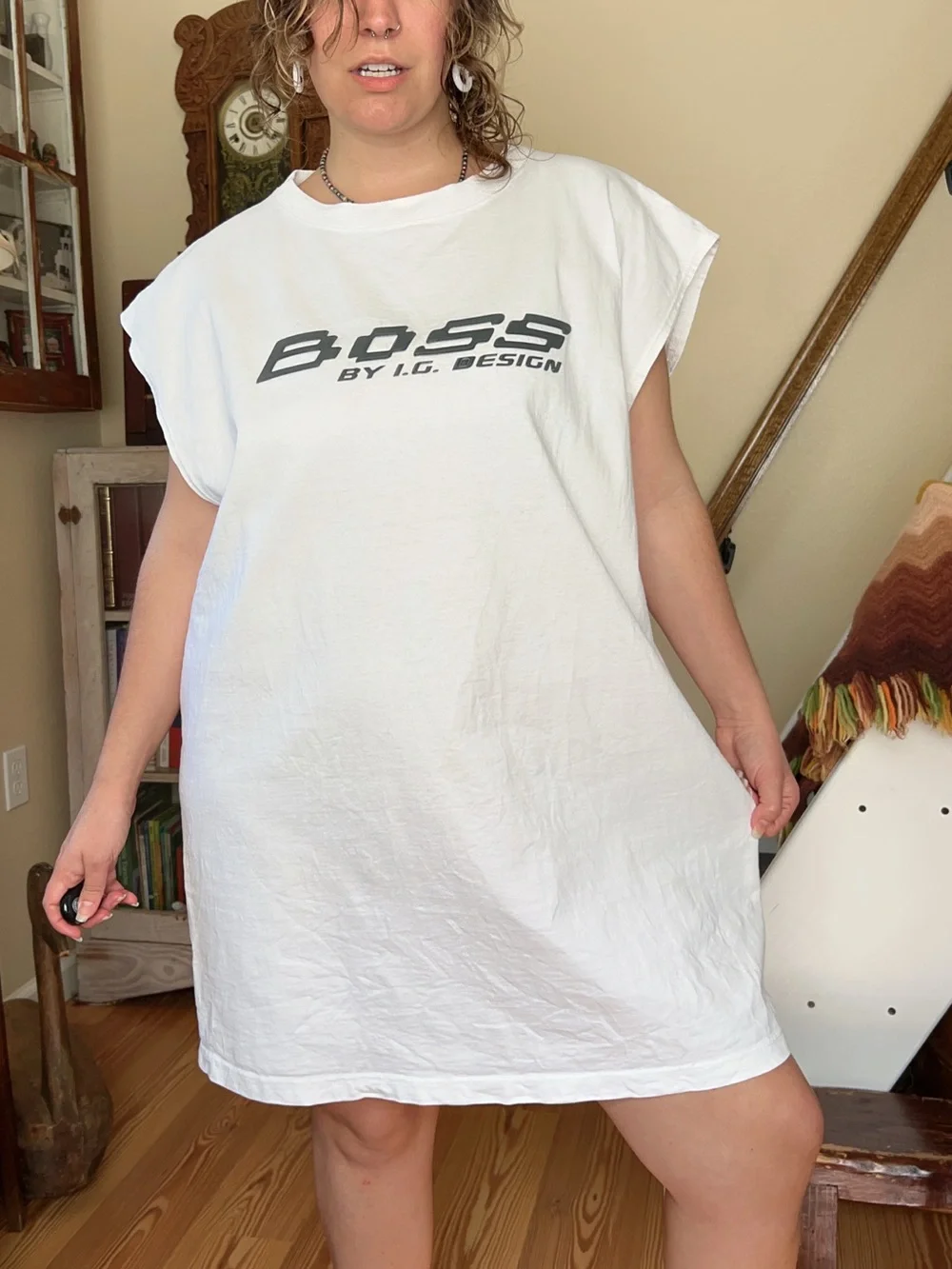 Vintage 90s BOSS by IG Design 3D Logo White Oversized Tee Tank Top Size XXL